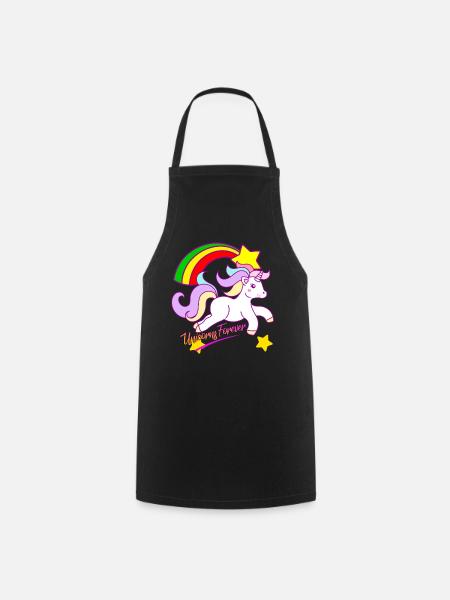 Regenbogen-Einhorn Forever - Kochschürze - Schwarz