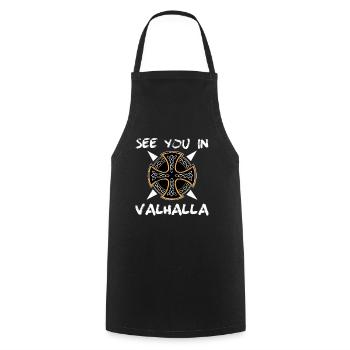 SEE YOU IN VALHALLA WIKINGER GERMAN NORTHERN MEN - Cooking Apron - black - Front - AI Model Male 185 dark (185cm)