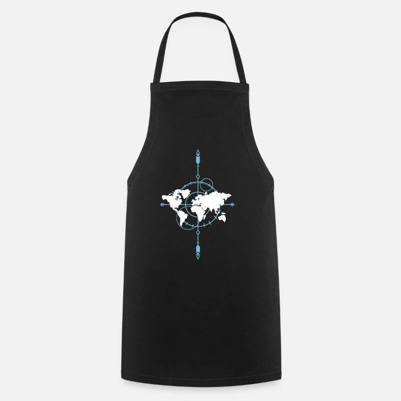 Great world map with compass gift for travelers - Cooking Apron - black