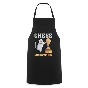 Katzen Katze - Chess Meowster Schachmeister - Kochschürze - Schwarz - Vorne - AI Model Male 185 dark (185cm)