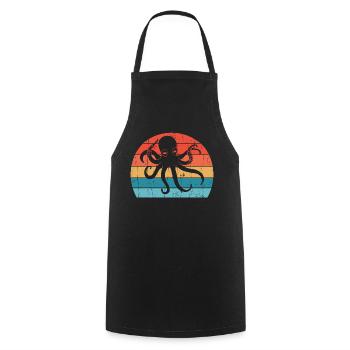 Pieuvre rétro - pieuvre au coucher du soleil - Tablier de cuisine - noir - Devant - AI Model Male 185 dark (185cm)
