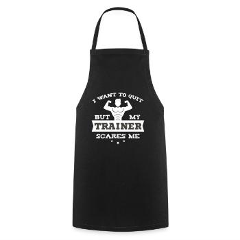 Cadeau de gym drôle Je veux arrêter mais mon entraîneur - Tablier de cuisine - noir - Devant - AI Model Male 185 dark (185cm)
