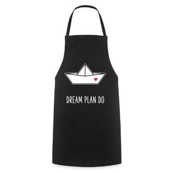 Dream Plan Do - Papierboot Schiffchen Herz - Kochschürze - Schwarz - Vorne - AI Model Male 185 dark (185cm)