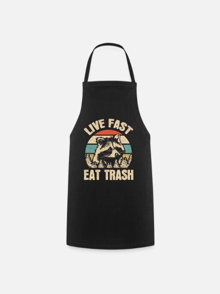 Waschbär Fast Food Müll Vintage Camper Geschenk - Kochschürze - Schwarz