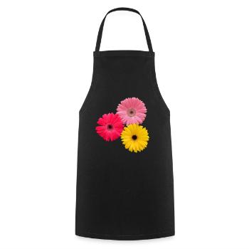 bunte blühende Gerbera Blumen, Gerberas, Blüten, - Kochschürze - Schwarz - Vorne - AI Model Male 185 dark (185cm)