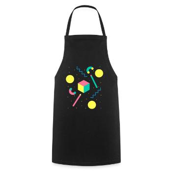 Motif géométrique vintage rétro des années 80 et 90 Memphis - Tablier de cuisine - noir - Devant - AI Model Male 185 dark (185cm)