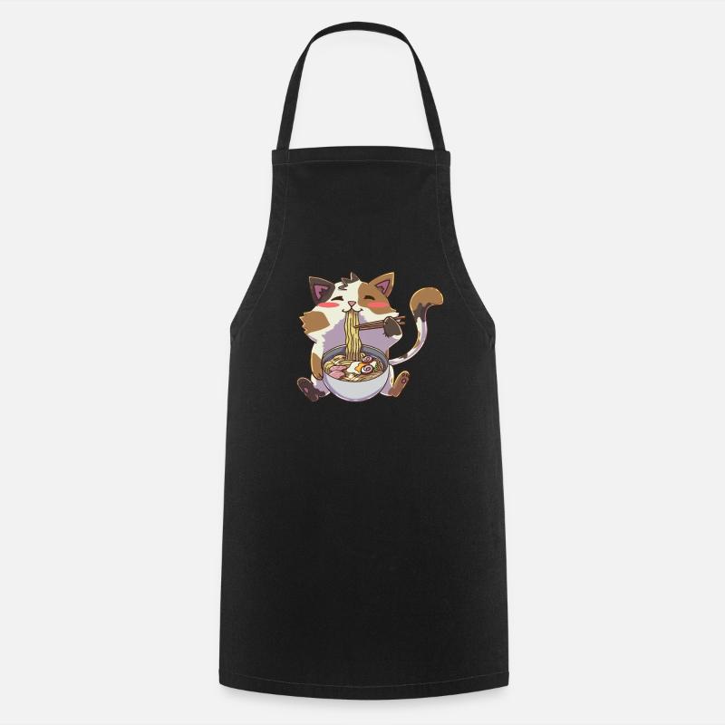 Ramen Neko Cat Kawaii - Cooking Apron - black