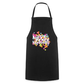 Hippie - Love Peace Happiness - Liebe Frieden - Kochschürze - Schwarz - Vorne - AI Model Male 185 dark (185cm)