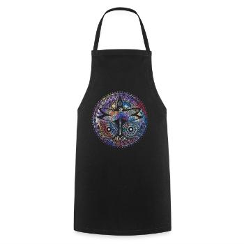 Bunter Libellen-Halbmond-magische Mandala - Kochschürze - Schwarz - Vorne - AI Model Male 185 dark (185cm)