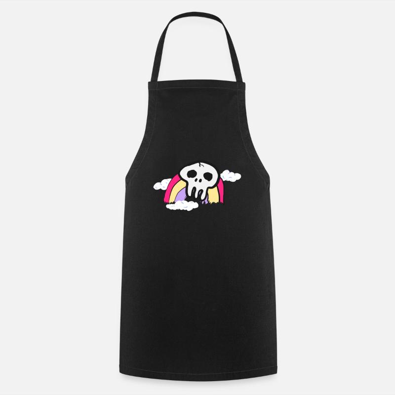 Skull on rainbow and clouds colorful gift - Cooking Apron - black