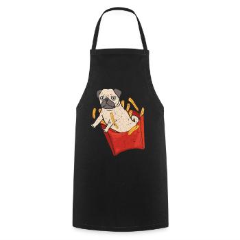 French Bulldog jumps out of chips box - Cooking Apron - black - Front - AI Model Male 185 dark (185cm)