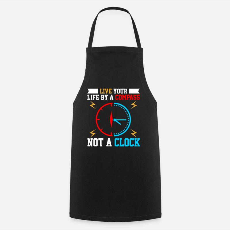 Wisdom Clock with Compass Motif - Cooking Apron - black