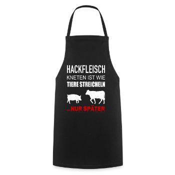 Kneading minced meat is like caressing animals - Cooking Apron - black - Front - AI Model Male 185 dark (185cm)