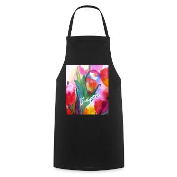 EG Blumen I Tulpen I Aquarell I Gerecke I flowers - Kochschürze - Schwarz - Vorne - AI Model Male 185 dark (185cm)