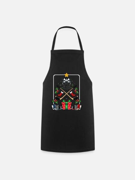 Hockey Christmas Helmet Sticks - Cooking Apron - black
