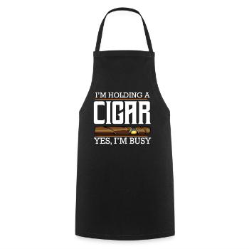 I'm Holding a Cigar – Busy - Cooking Apron - black - Front - AI Model Male 185 dark (185cm)