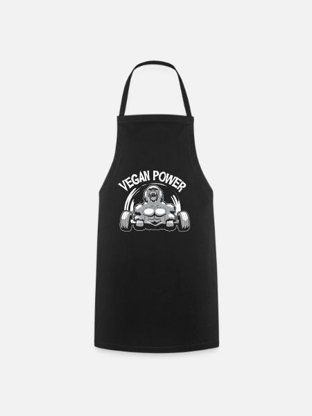 Vegan Power Gorilla Bodybuilder Fitness Workout - Cooking Apron - black