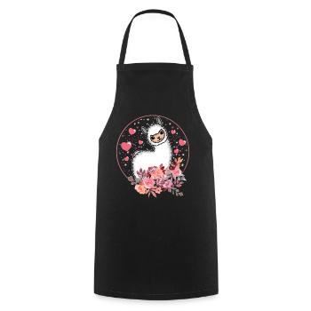 Lama Alpaka Blumen Geschenk Damen Herren Kinder - Kochschürze - Schwarz - Vorne - AI Model Male 185 dark (185cm)