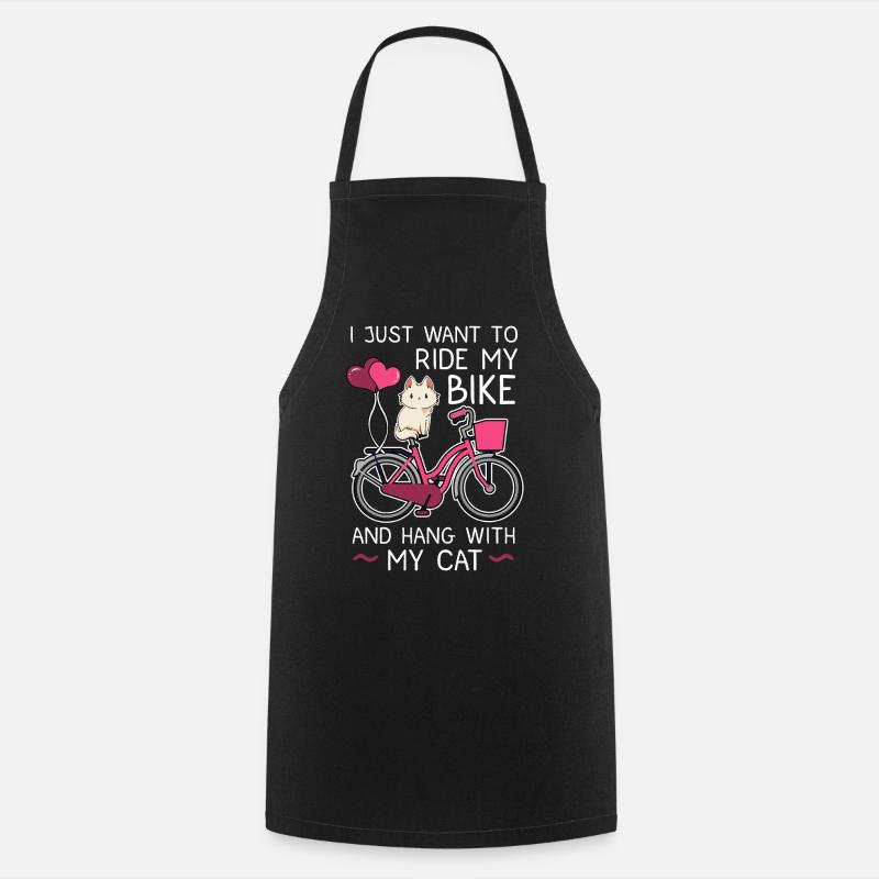 Montez sur mon vélo et accrochez-vous avec mon chat - Tablier de cuisine - noir