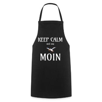 KEEP CALM AND SAY MOIN - Möwe Geschenk - Kochschürze - Schwarz - Vorne - AI Model Male 185 dark (185cm)
