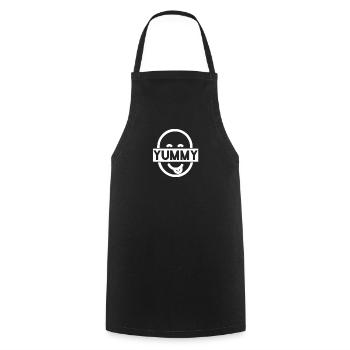 Smiling YUMMY motif - Cooking Apron - black - Front - AI Model Male 185 dark (185cm)