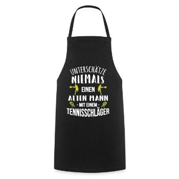 Tennis Alter Mann Sport Tennisschläger - Kochschürze - Schwarz - Vorne - AI Model Male 185 dark (185cm)