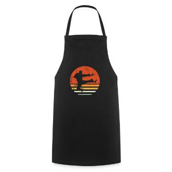 Coup de pied de karaté rétro - Tablier de cuisine - noir - Devant - AI Model Male 185 dark (185cm)