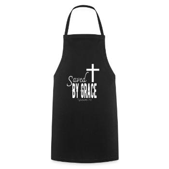 SAUVÉ PAR LA GRÂCE - Éphésiens 2.8 - Tablier de cuisine - noir - Devant - AI Model Male 185 dark (185cm)