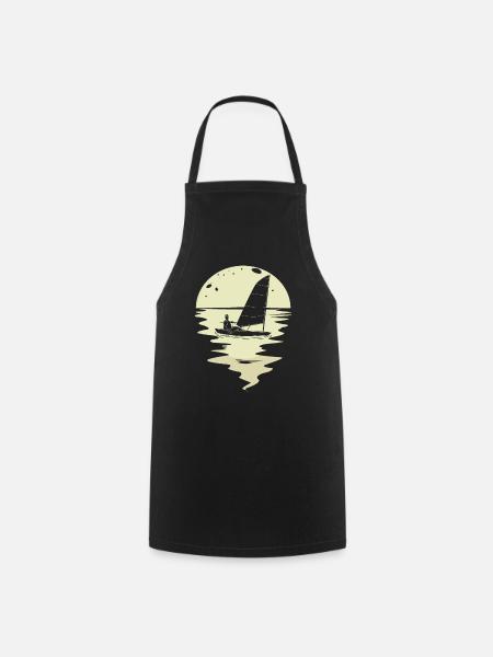 Sailing sailors ship yacht boat sailboat moon - Cooking Apron - black