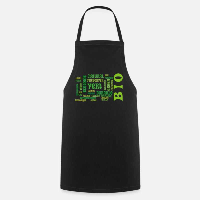Bio et Ecologie : nuage vert de mots clés - Tablier de cuisine - noir