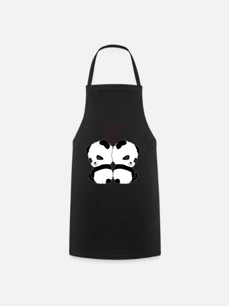 Panda panda bear love hearts women men children - Cooking Apron - black