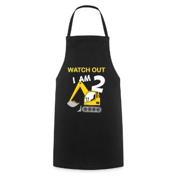 Boy 2nd birthday Digger Construction Site - Cooking Apron - black - Front - AI Model Male 185 dark (185cm)