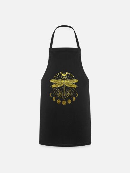 Dragonfly tattoo mandala with flower of life - Cooking Apron - black
