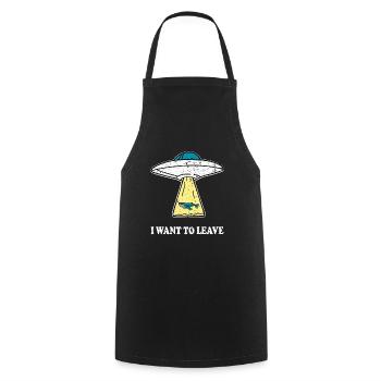 JE VEUX QUITTER OVNI avec une baleine disant idée cadeau - Tablier de cuisine - noir - Devant - AI Model Male 185 dark (185cm)