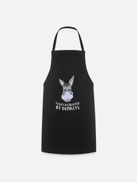 Easily Distracted By Donkeys Funny Donkey - Cooking Apron - black