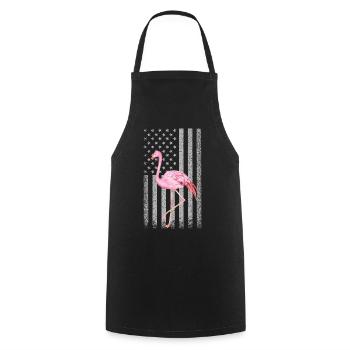 Funny Pink Flamingo Independence Day USA American - Cooking Apron - black - Front - AI Model Male 185 dark (185cm)