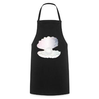 iridescent open shell with large pearl - Cooking Apron - black - Front - AI Model Male 185 dark (185cm)