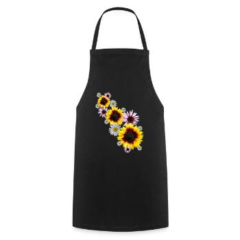Vrille de fleurs avec tournesols, marguerites, fleurs - Tablier de cuisine - noir - Devant - AI Model Male 185 dark (185cm)
