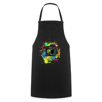 Bunte Kamera Geschenk für Fotografen Farbkleckse - Kochschürze - Schwarz - Vorne - AI Model Male 185 dark (185cm)