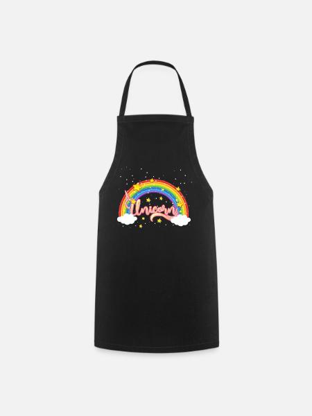 Bunter Regenbogen mit Einhornschriftzug - Kochschürze - Schwarz