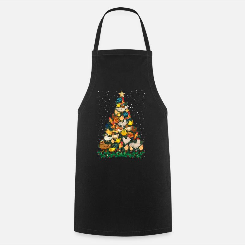 Christmas Chickens Pine Tree Funny Chicken T Shirt - Cooking Apron - black