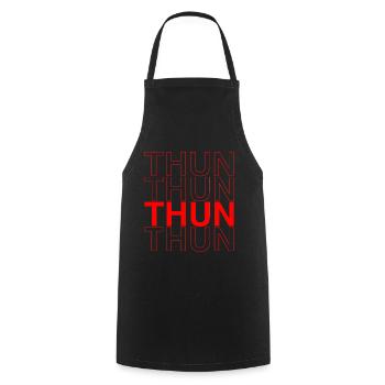THUN Design - Rote Schriftkunst - Kochschürze - Schwarz - Vorne - AI Model Male 185 dark (185cm)