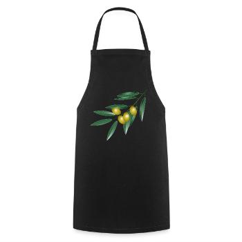 Olive branch with four olives. Symbol of peace - Cooking Apron - black - Front - AI Model Male 185 dark (185cm)