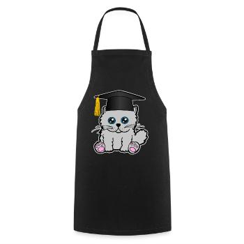 Bachelor Master Degree Degree in Cat Puss - Cooking Apron - black - Front - AI Model Male 185 dark (185cm)