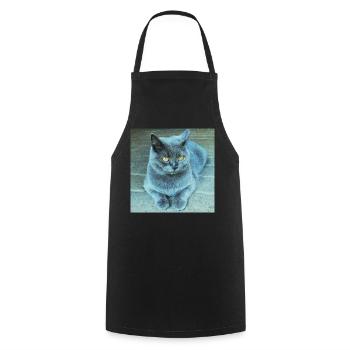 Gray Blue Cat with Golden Eyes - Cooking Apron - black - Front - AI Model Male 185 dark (185cm)