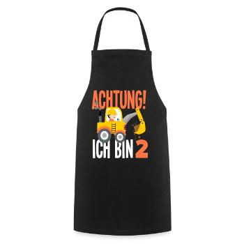 2. Geburtstag Bagger - Achtung Ich bin 2 - Kochschürze - Schwarz - Vorne - AI Model Male 185 dark (185cm)