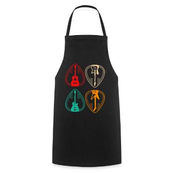 Vintage Guitar Pick Guitarist Gift - Cooking Apron - black - Front - AI Model Male 185 dark (185cm)