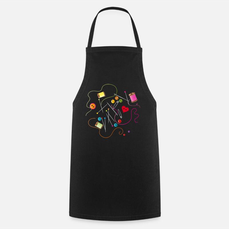 Sewing utensils buttons, needle, thread and sewing thread - Cooking Apron - black
