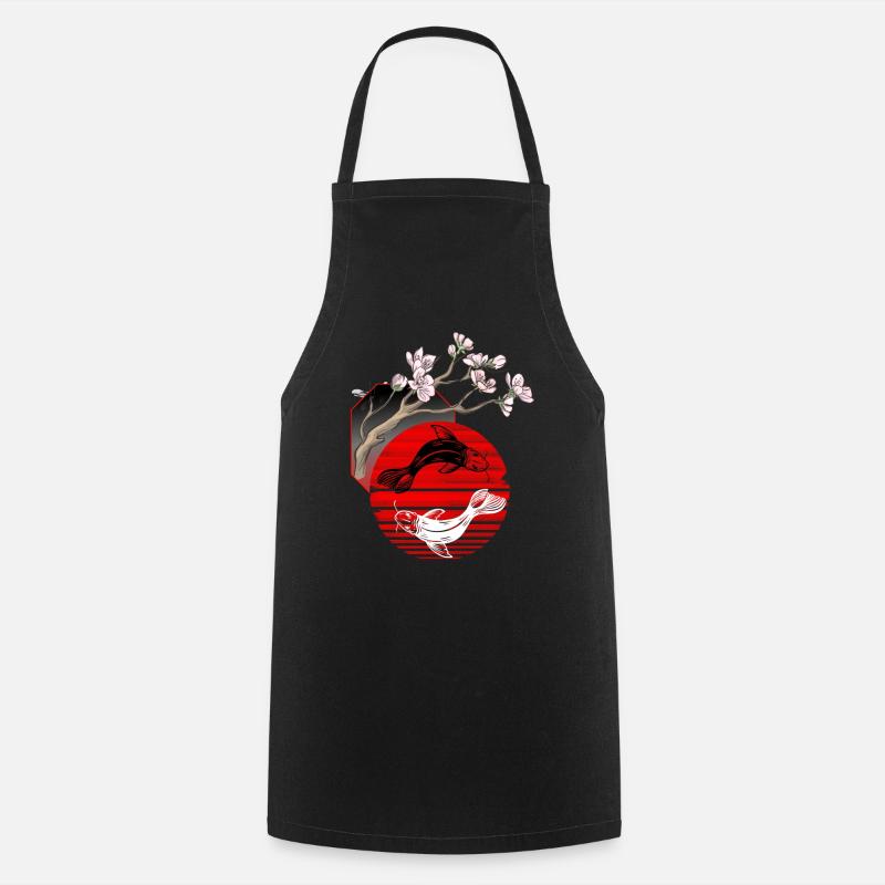 Koi Sakura Kirschblüte Yin Yang - Kochschürze - Schwarz