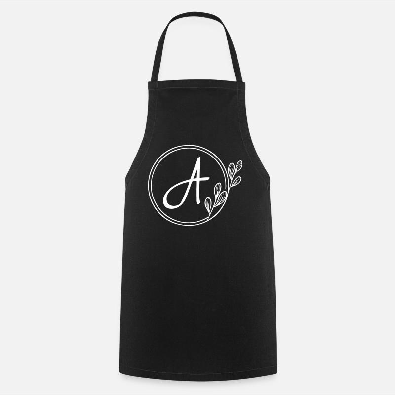 Hand Drawn Plant Monogram with Style A - Cooking Apron - black